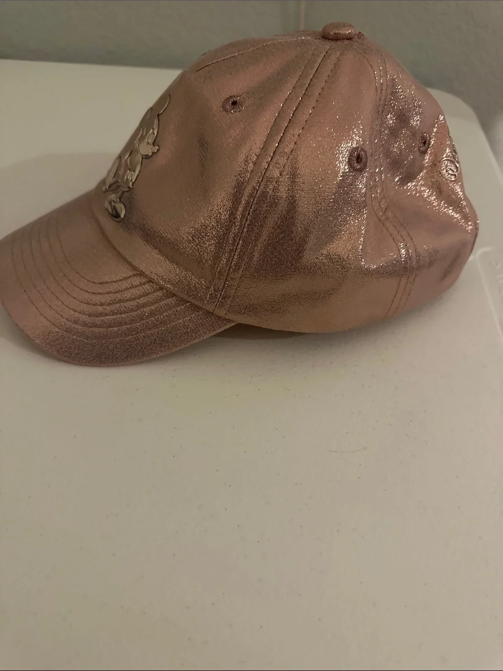 Kids Metallic Rose Gold Baseball Cap with Mickey Accent